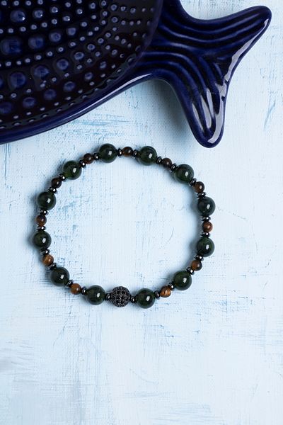 Deniz Doğal Taş Certified Jade Tiger Eye and Hematite Bracelet
