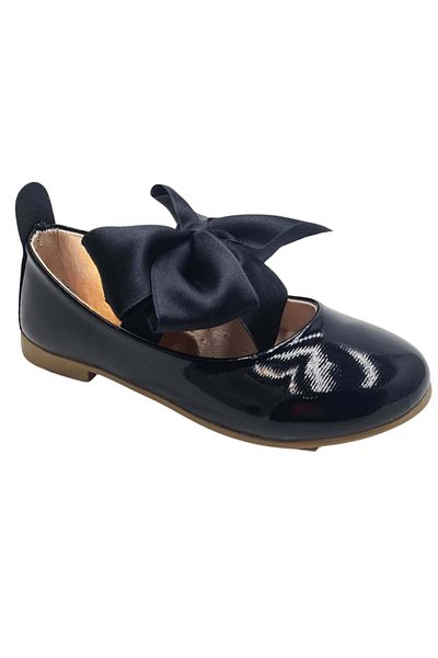 wakawakakidsstore Black Patent Leather Big Bow Girls' Ballerinas
