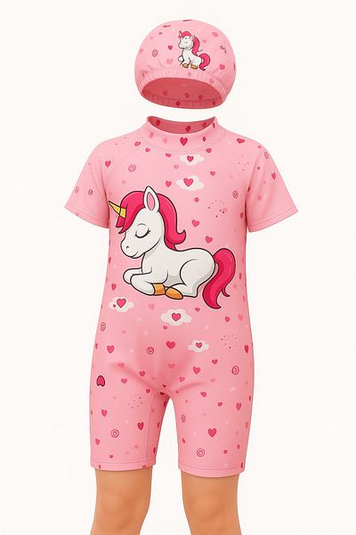pijama moda Girl's Pink Unicorn Patterned Swimsuit.boneli.patterns Updated.