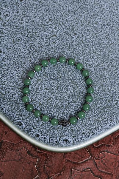 Saff Doğal Taş Certified Aventurine and Hematite Stone Bracelet – Silver Detail
