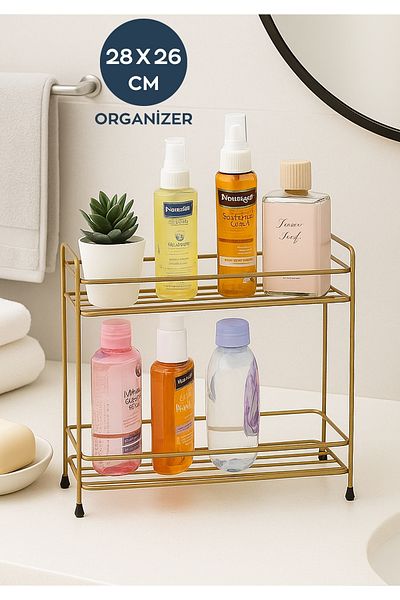 HOMİNG Homing 2 Tier Antique Gold Multi-Purpose Organizer Shelf Bathroom Kitchen Cosmetic Organizer Stand