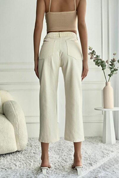 ZAROLİ Magas derekú csipke bézs Jean - Mom Fit női nadrág