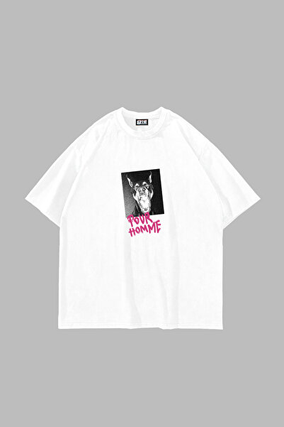 Sekizbiraltı Pour Homme Printed 24/1 Oversize Unisex Λευκό Tshirt