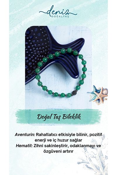 Deniz Doğal Taş Certified Aventurine and Hematite Natural Stone Bracelet