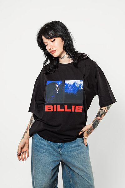 Sekizbiraltı Μπλουζάκι Billie Eilish με στάμπα Oversize Unisex Μαύρο Tshirt
