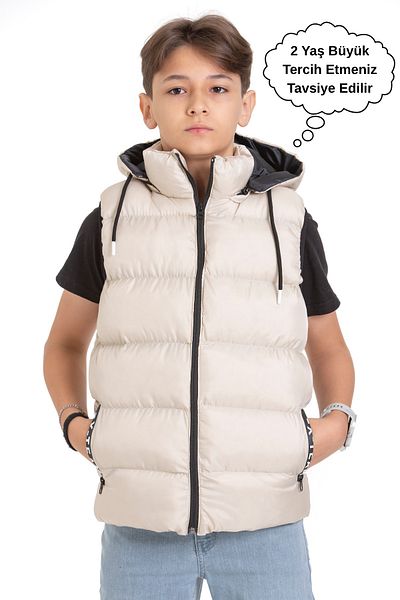 ASYAKİDS CLUB Hooded Pocket Printed Puffer Vest