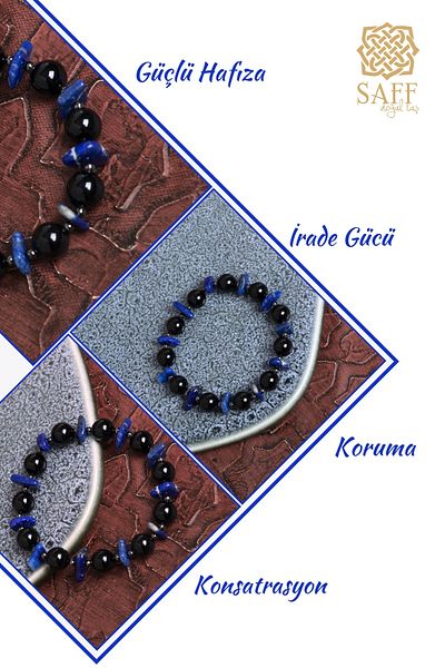 Saff Doğal Taş Certified Lapis, Tourmaline & Hematite Natural Stone Bracelet