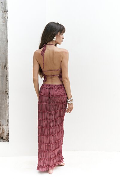 BOHEMAİ Sofi Transparent Light Burgundy Crop Skirt Suit