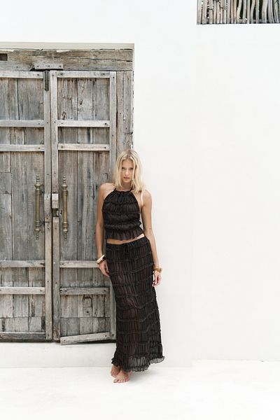 BOHEMAİ Sofi Transparent Brown Crop Skirt Suit