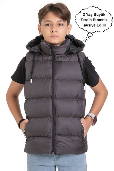 ASYAKİDS CLUB Hooded Pocket Printed Puffer Vest