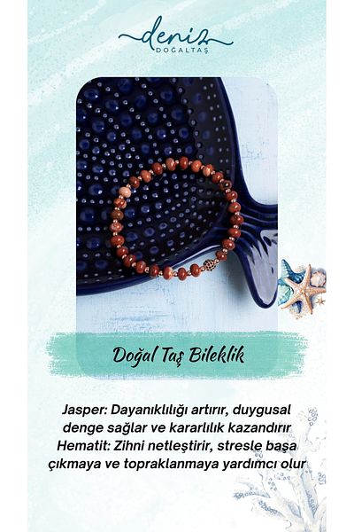Deniz Doğal Taş Certified Jasper & Hematite Natural Stone Bracelet