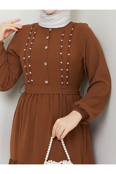 BURCU TESETTÜR Brc1153 Stone Detailled Dress with Buttons on the Front
