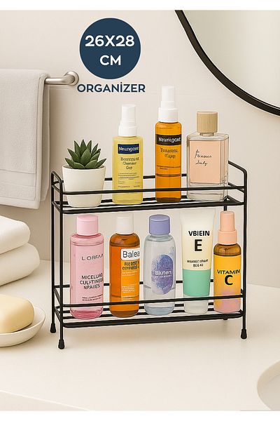HOMİNG Homing 2 Tier Black Multi-Purpose Organizer Shelf Bathroom Kitchen Cosmetic Organizer Stand