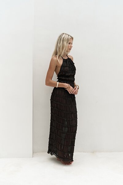 BOHEMAİ Sofi Transparent Brown Crop Skirt Suit