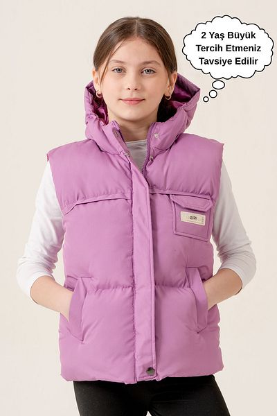 ASYAKİDS CLUB Girl's Hooded Pocket Lined Seasonal Puffer Vest