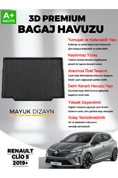 Mayuk Dizayn Renault Clio 5 2019 Sonrası MYK 3D Premium Yumuşak Bagaj Havuzu