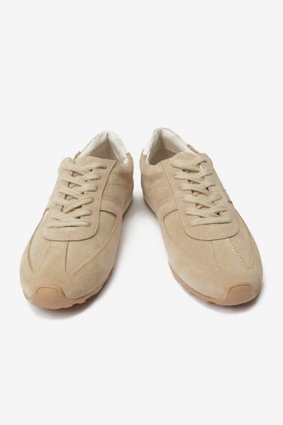 Seniorah Beige Real Leather Suede Women's Sneakers