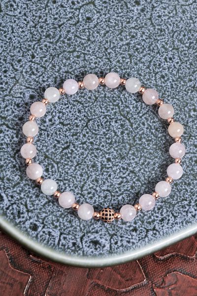 Saff Doğal Taş Certified Pink Quartz and Hematite Stone Elegant Bracelet