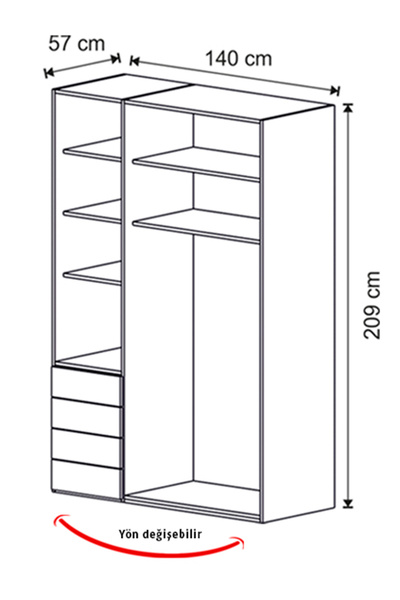 benim odam Rose 3 Kapılı Çekmeceli Dolap Genç / Çocuk Odası 306