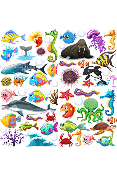MAARS Sevimli Deniz Canlıları Çıkartma, Cam Duvar Sticker