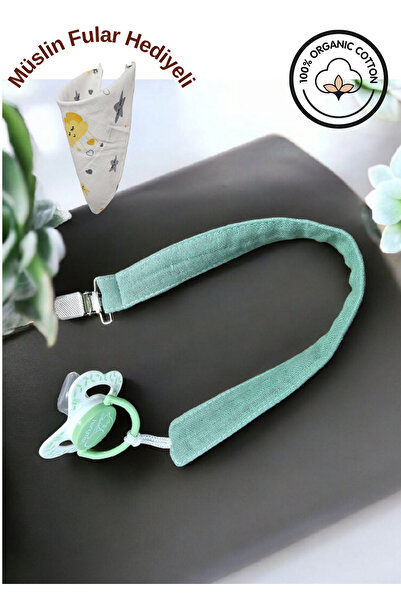 BeybiNest Muiti Müslin Emzik Askısı %100 Pamuklu Emzik Tutacağı Yeşil