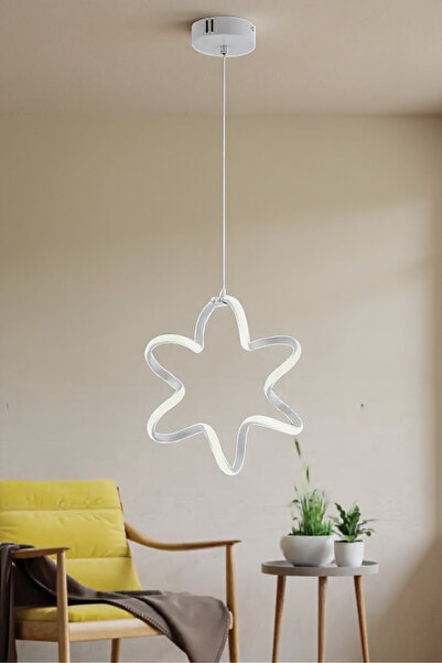 DEFNE AVİZE Yıldız Beyaz Tekli Sarkıt Led Beyaz Işık Ultra Ledli Salon Mutfak...