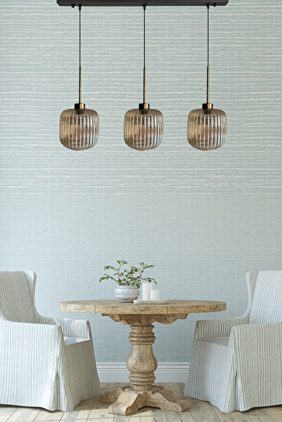 Bamyum Üçlü Mopa Cam Bal Rengi Avize İnce Eskitme Başlık Retro Sarkıt Lamba Restoran Salon Aydınlatma