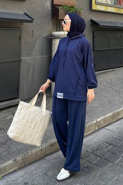 lamelif Σετ διπλό ριγέ με κεντημένο Navy Blue Balance