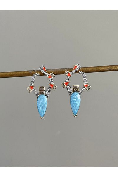 Serenity Atelier New Season Blue Stone Detailed Zircon Earrings (5cm)