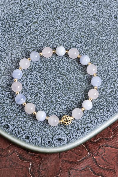 Saff Doğal Taş Certified Pink Quartz and Chalcedony Natural Stone Bracelet