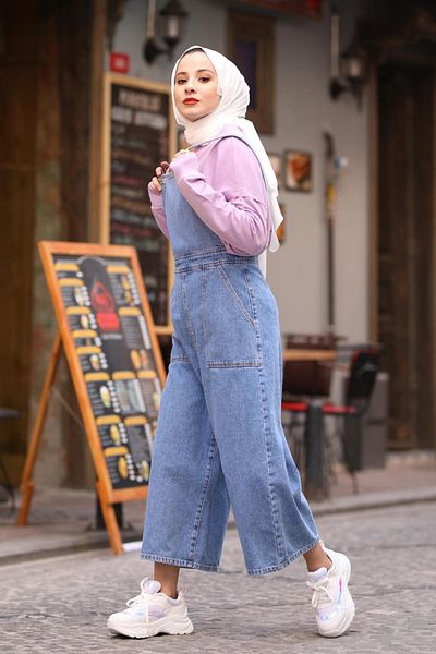 lamelif Light Blue Denim Jumpsuit - Gardener Strap
