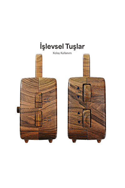 Doob Audio Çalar Saatli Analog Kadranlı Ahşap Taşınabilir Radyo DB-1952 Woody