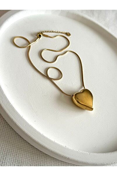 DEMOKAN Kadın Çelik Kolye Büyük Balon Kalp İp Zincir Kararmaz Kolye