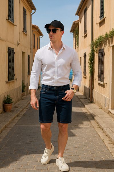 Pobudo Navy Blue Washed Men's Denim Shorts
