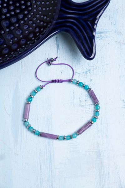 Deniz Doğal Taş Certified Lepidolite Amazonite and Hematite Bracelet