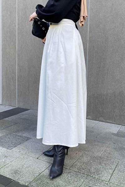 lamelif Λευκή λινή φούστα - Λεπτομέρεια τσέπης