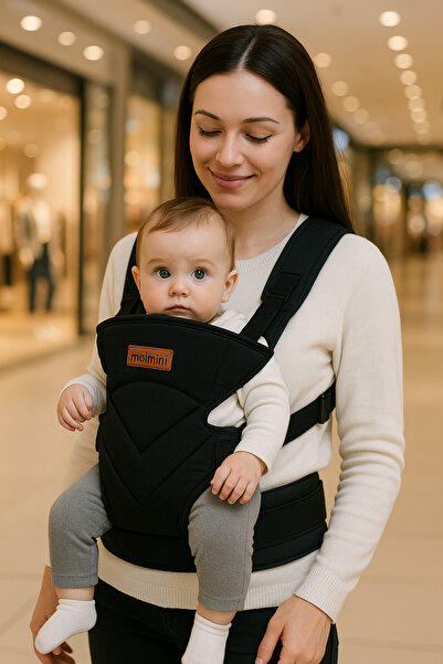 Molmini Comfort Bel Destekli Ergonomik Kanguru Siyah Bebek Taşıma Çantası Ana Kucağı Anakucağı Baby Sling