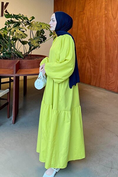 lamelif Balloon Sleeve Layered Summer Dress Fat Green