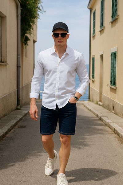 Pobudo Navy Blue Washed Men's Denim Shorts