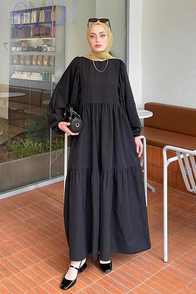 lamelif Καλοκαιρινό φόρεμα με μαύρο μπαλόνι