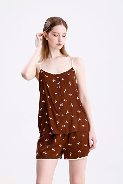 Laperissa Women's Button Detailed Rope Strap Shorts Set Stylish and Lightweig...