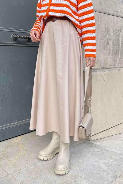 lamelif Fusta de in evazată de culoarea pietrei