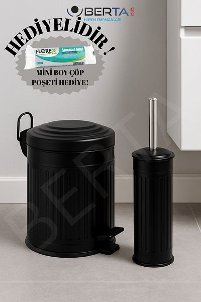 Berta Hijyen Σακούλα σκουπιδιών Mini Size - Πολυτελές Vintage Σετ Μπάνιου Μαύρος Κάδος Απορριμμάτων και Βούρτσα Τουαλέτας