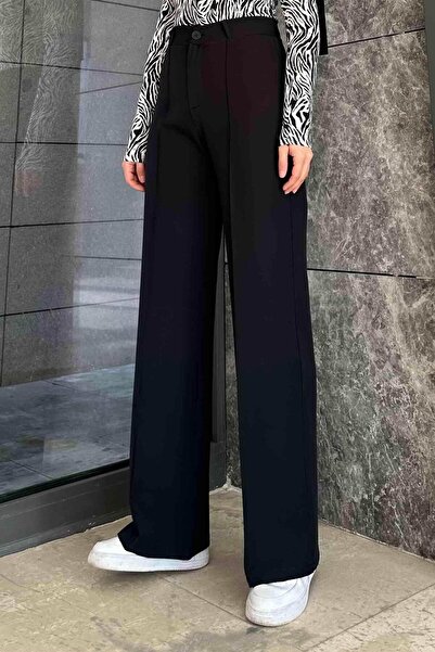 lamelif Çımalı Bol Paça Pantolon Siyah