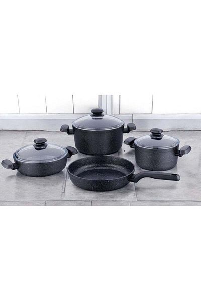 KORKMAZ Granite Black Ornela Cookware Set - 7 Pieces