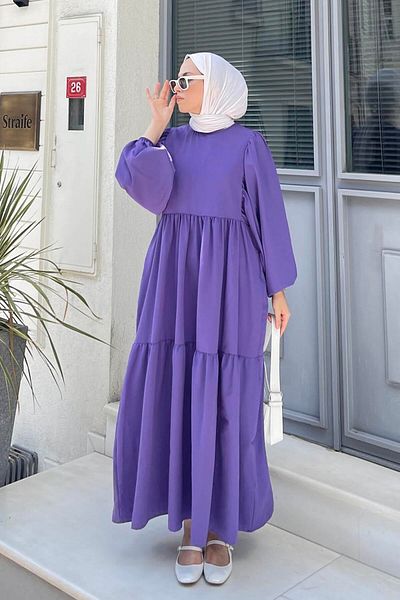 lamelif Μωβ καλοκαιρινό φόρεμα με μπαλόνι