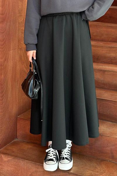 lamelif Scuba Fabric Flared Φούστα Μαύρη