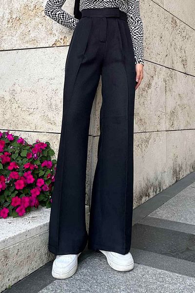 lamelif Μαύρο Palazzo Model Waist Velcro Παντελόνι