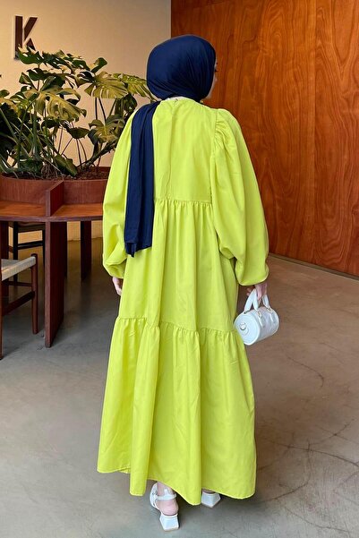 lamelif Balloon Sleeve Layered Summer Dress Fat Green