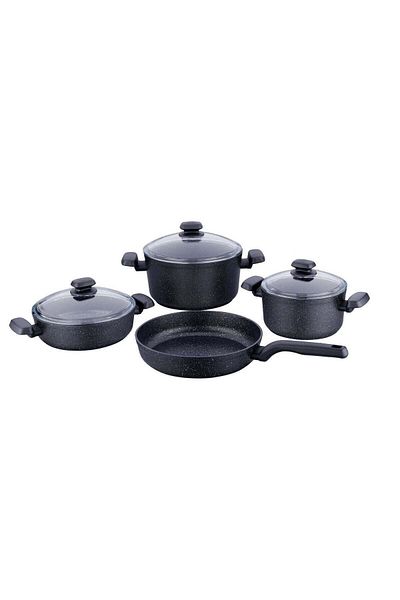 KORKMAZ Granite Black Ornela Cookware Set - 7 Pieces